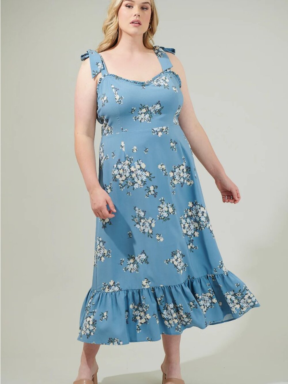 Sugarlips Moxie Floral Baker Tie Strap Midi Dress - Blue Multi